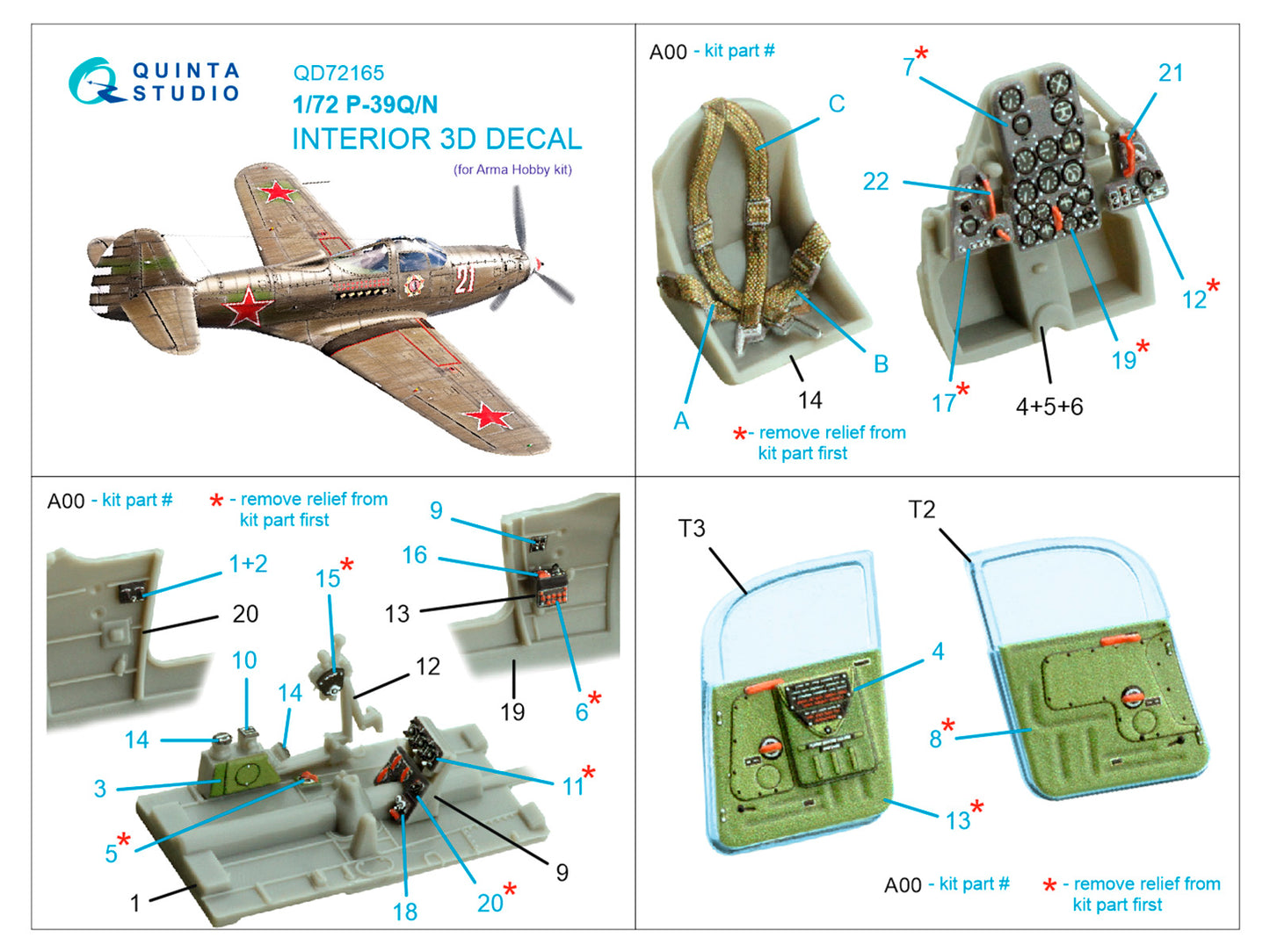 Quinta Studio QD72165 1:72 P-39Q/N Airacobra 3D Interior Decal