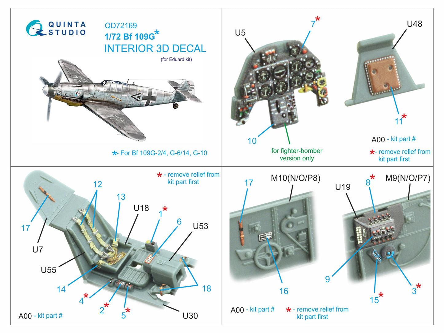 Quinta Studio QD72169 1:72 Bf-109G 3D Interior Decal