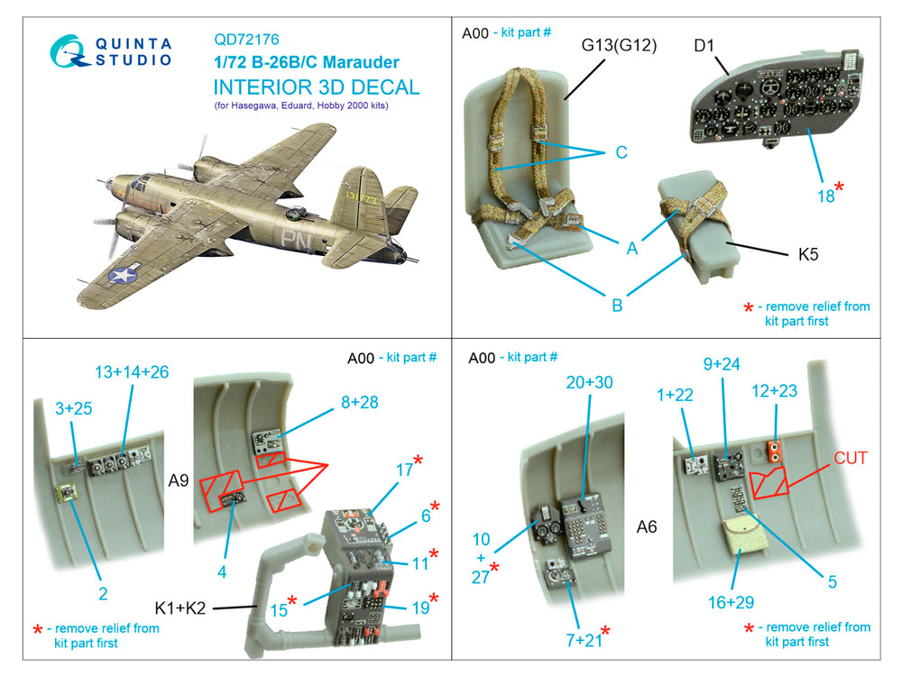 Quinta Studio QD72176 1:72 B-26B Marauder 3D Interior Decal