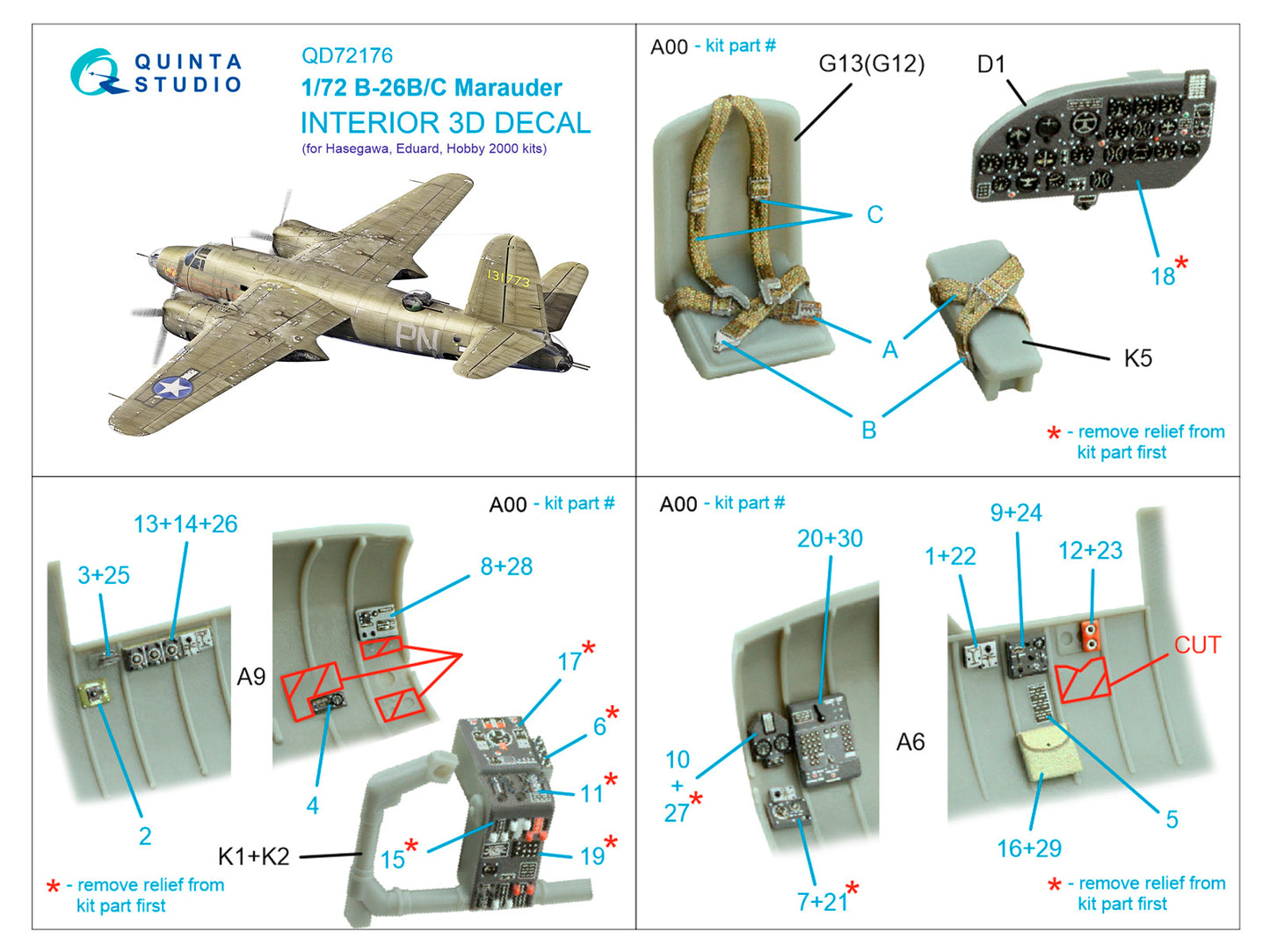 Quinta Studio QD72176 1:72 B-26B Marauder 3D Interior Decal