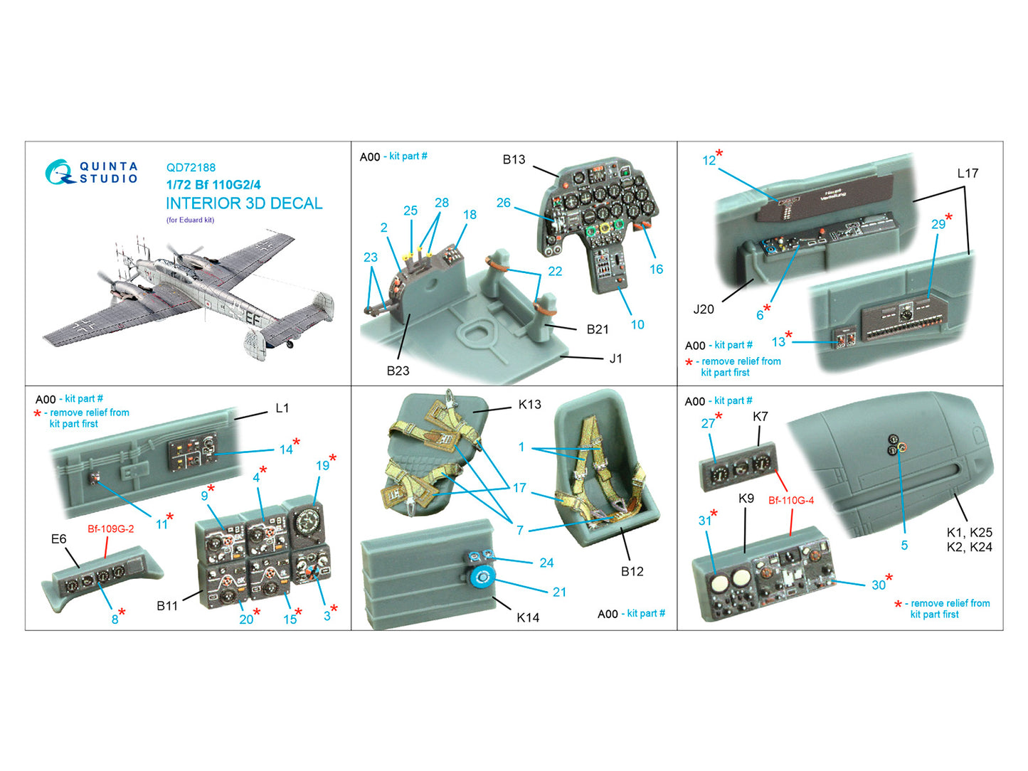 Quinta Studio QD72188 1:72 Bf-110G-2/4 3D Interior Decal