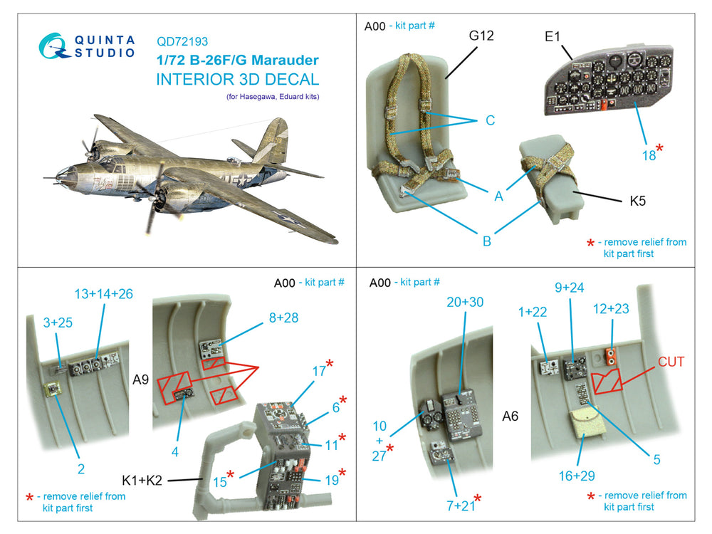 Quinta Studio QD72193 1:72 B-26F/G Marauder 3D Interior Decal