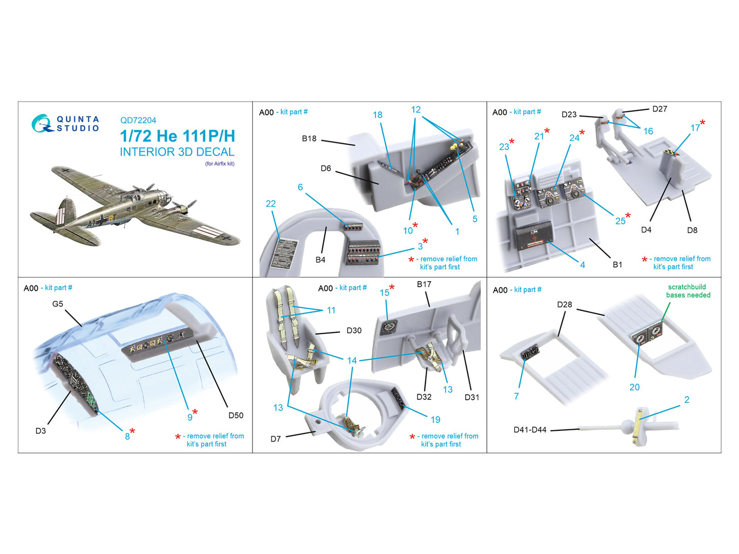 Quinta Studio QD72204 1:72 He-111P/H 3D Interior Decal