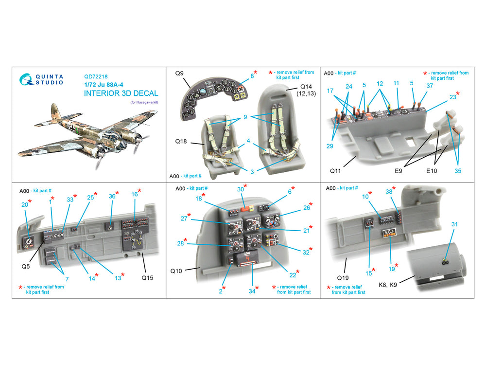 Quinta Studio QD72218 1:72 Ju-88A-4 3D Interior Decal