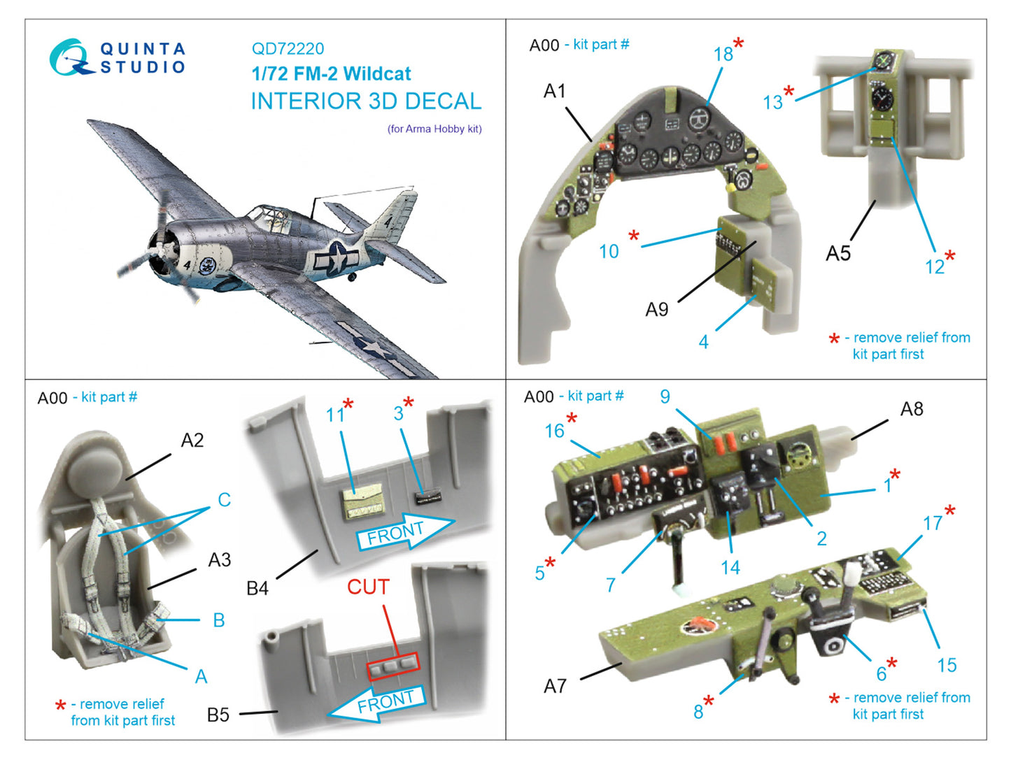 Quinta Studio QD72220 1:72 FM-2 Wildcat 3D Interior Decal