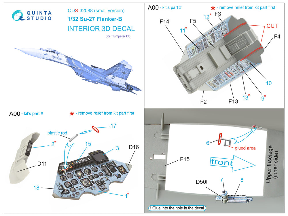 Quinta Studio QDS-32088 1:32 Sukhoi Su-27 3D-Printed Interior Decals