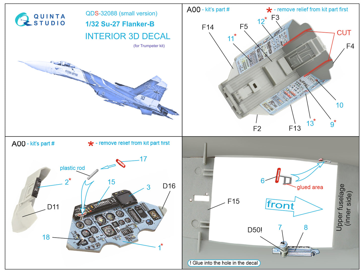 Quinta Studio QDS-32088 1:32 Sukhoi Su-27 3D-Printed Interior Decals