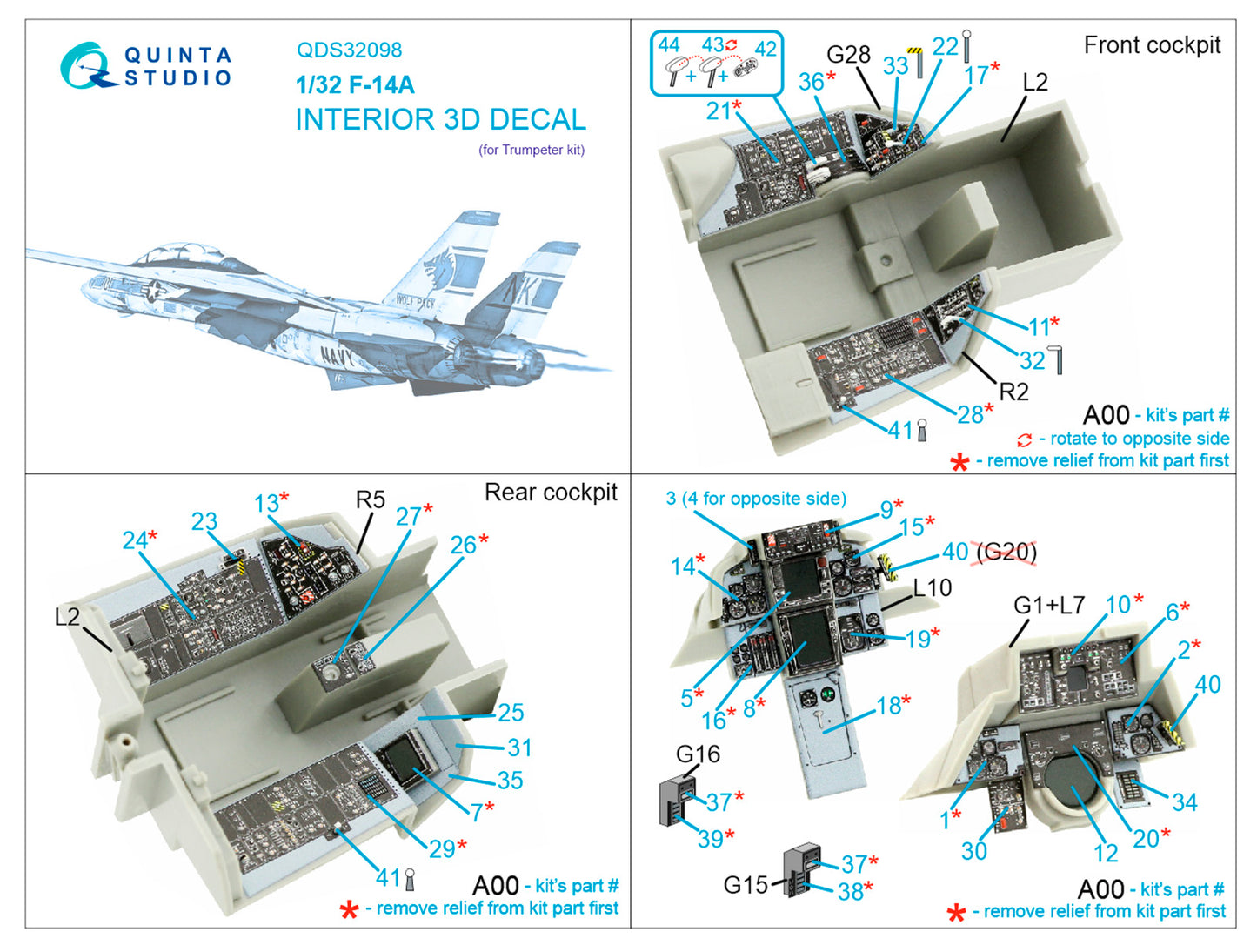 Quinta Studio QDS-32098 1:32 F-14A Tomcat 3D Interior Decal