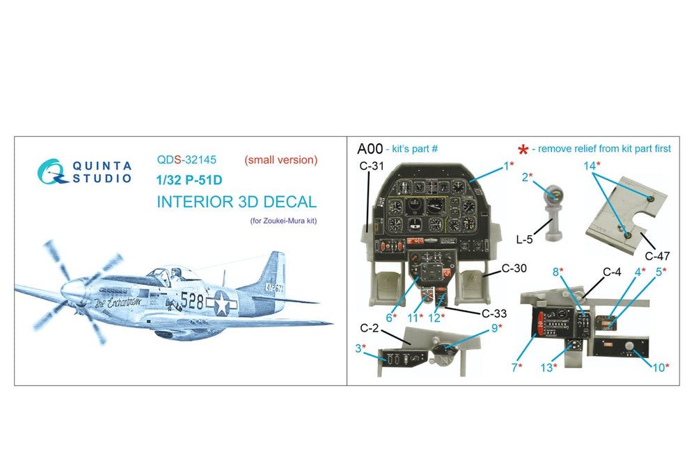 Quinta Studio QDS-32145 1:32 P-51D Mustang 3D Interior Decal