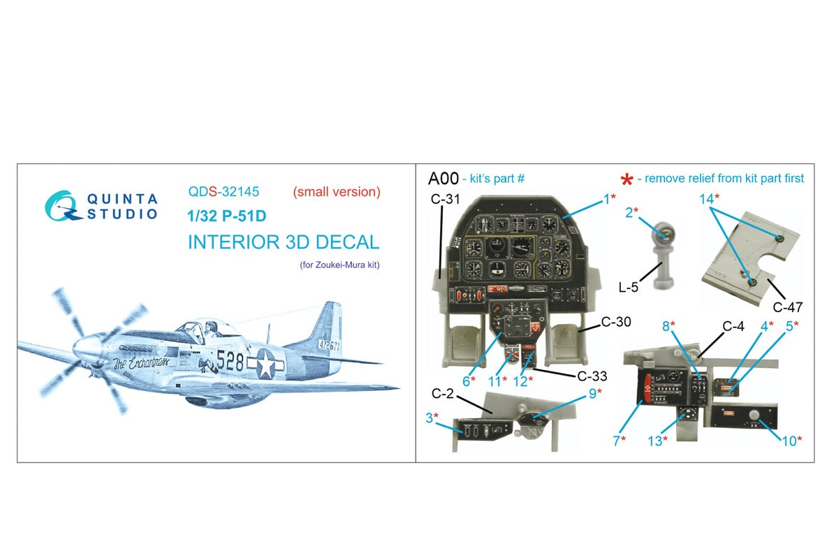 Quinta Studio QDS-32145 1:32 P-51D Mustang 3D Interior Decal