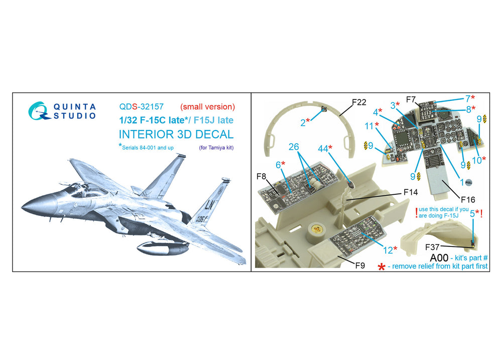 Quinta Studio QDS-32157 1:32 F-15C/J Eagle Late 3D Interior Decal
