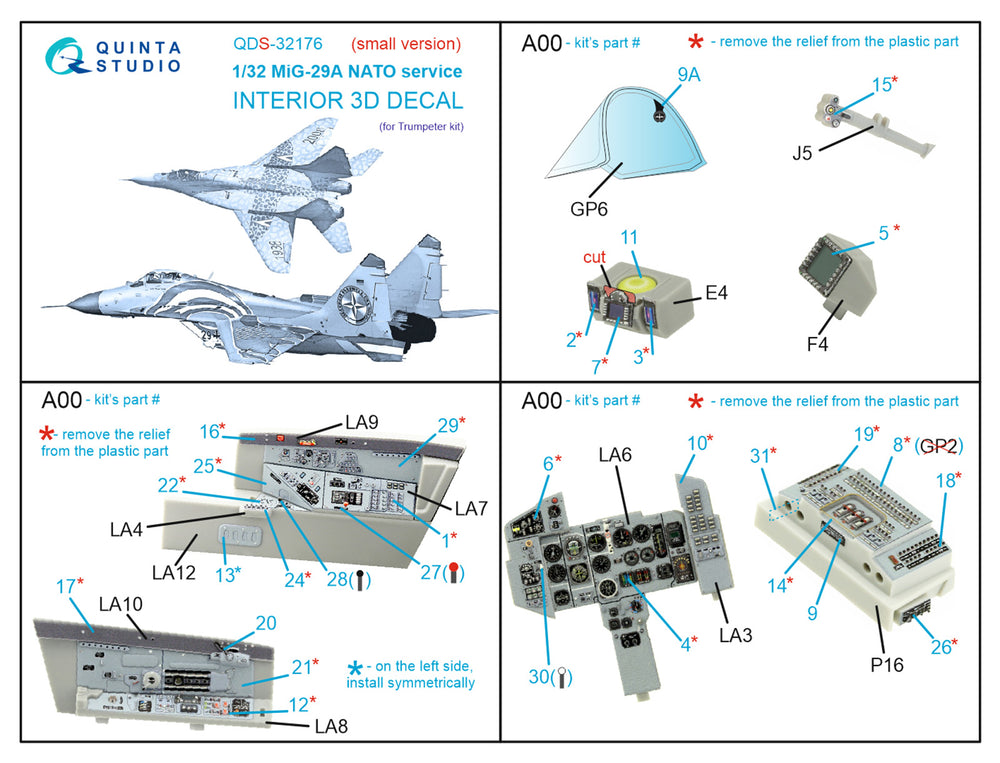 Quinta Studio QDS-32176 1:32 MiG-29A NATO 3D Interior Decal