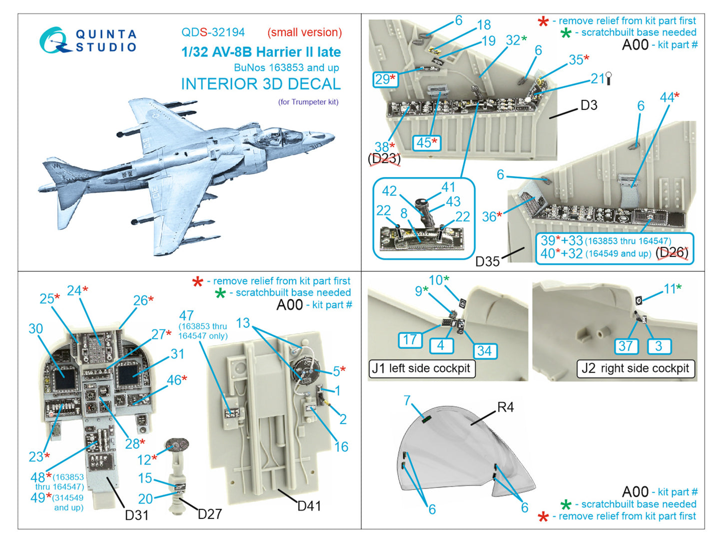 Quinta Studio QDS-32194 1:32 AV-8B Harrier II Late 3D Interior Decal