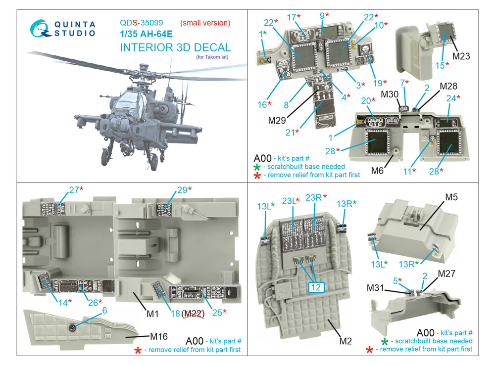 Quinta Studio QDS-35099 1:35 AH-64E Apache 3D Interior Decal