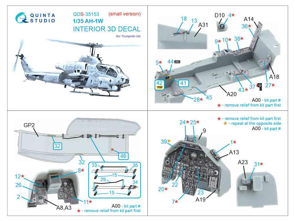 Quinta Studio QDS-35153 1:35 Bell AH-1W 3D-Printed Interior decal