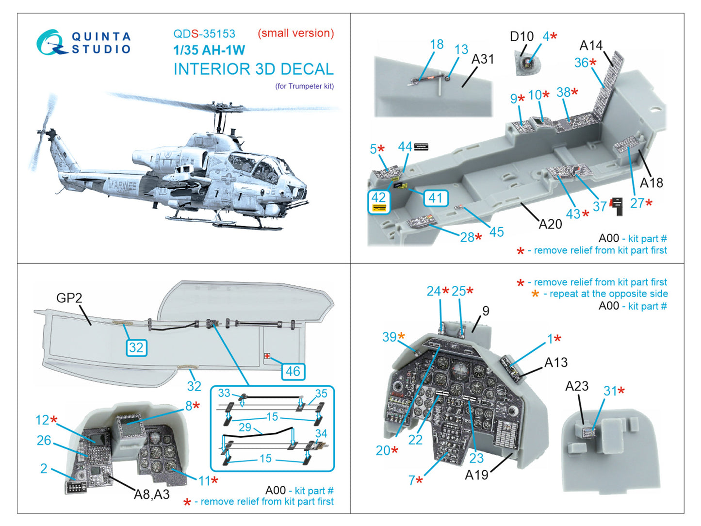 Quinta Studio QDS-35153 1:35 Bell AH-1W 3D-Printed Interior decal