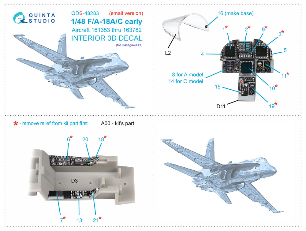 Quinta Studio QDS-48283 1:48 F/A-18A/C Early Hornet 3D Interior