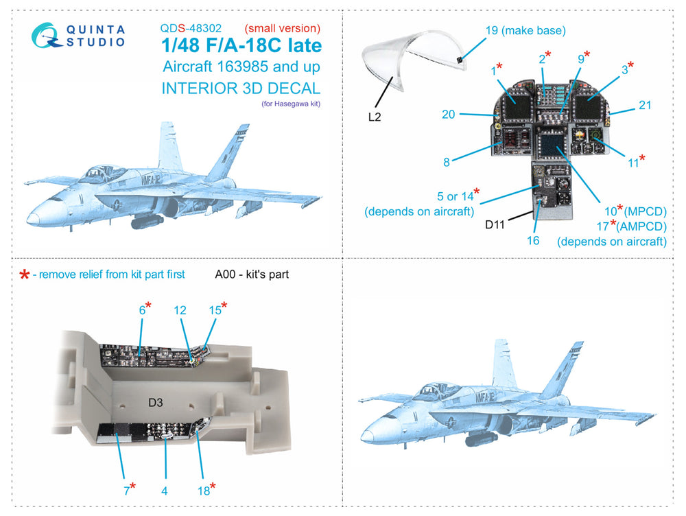 Quinta Studio QDS-48302 1:48 F/A-18C Late Hornet 3D Interior Decal