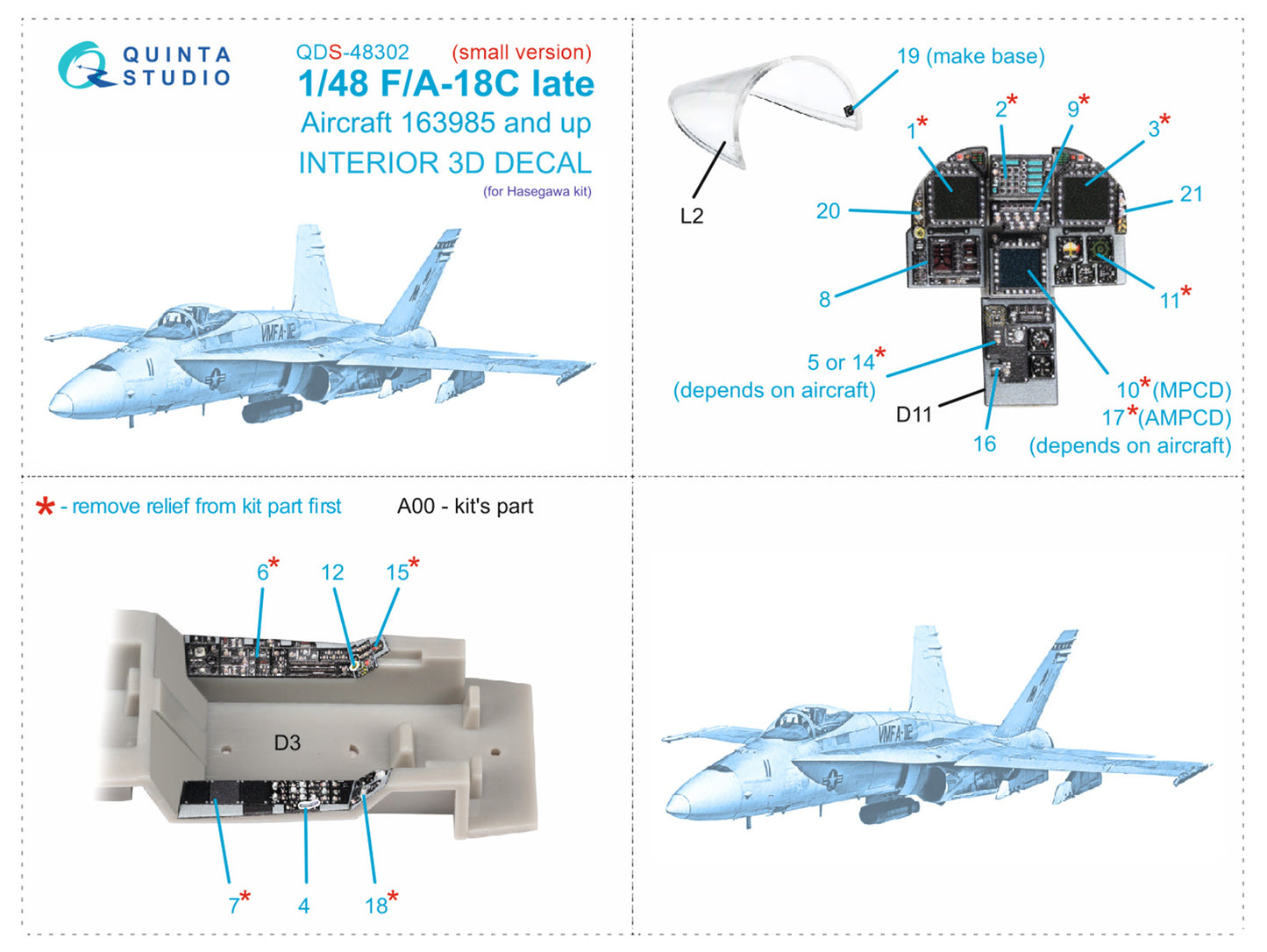 Quinta Studio QDS-48302 1:48 F/A-18C Late Hornet 3D Interior Decal