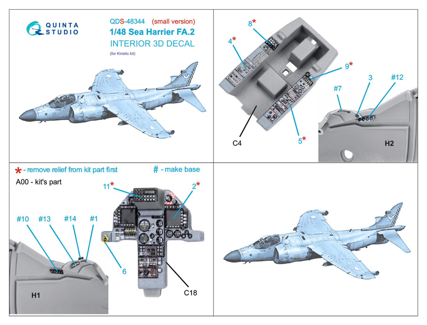 Quinta Studio QDS-48344 1:48 Sea Harrier FA.2 3D Interior Decal