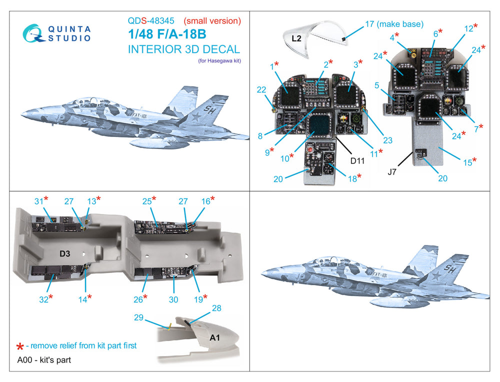 Quinta Studio QDS-48345 1:48 F/A-18B Hornet 3D Interior Decal