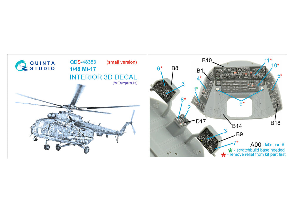 Quinta Studio QDS-48383 1:48 Mil Mi-17 3D-Printed Interior Decals