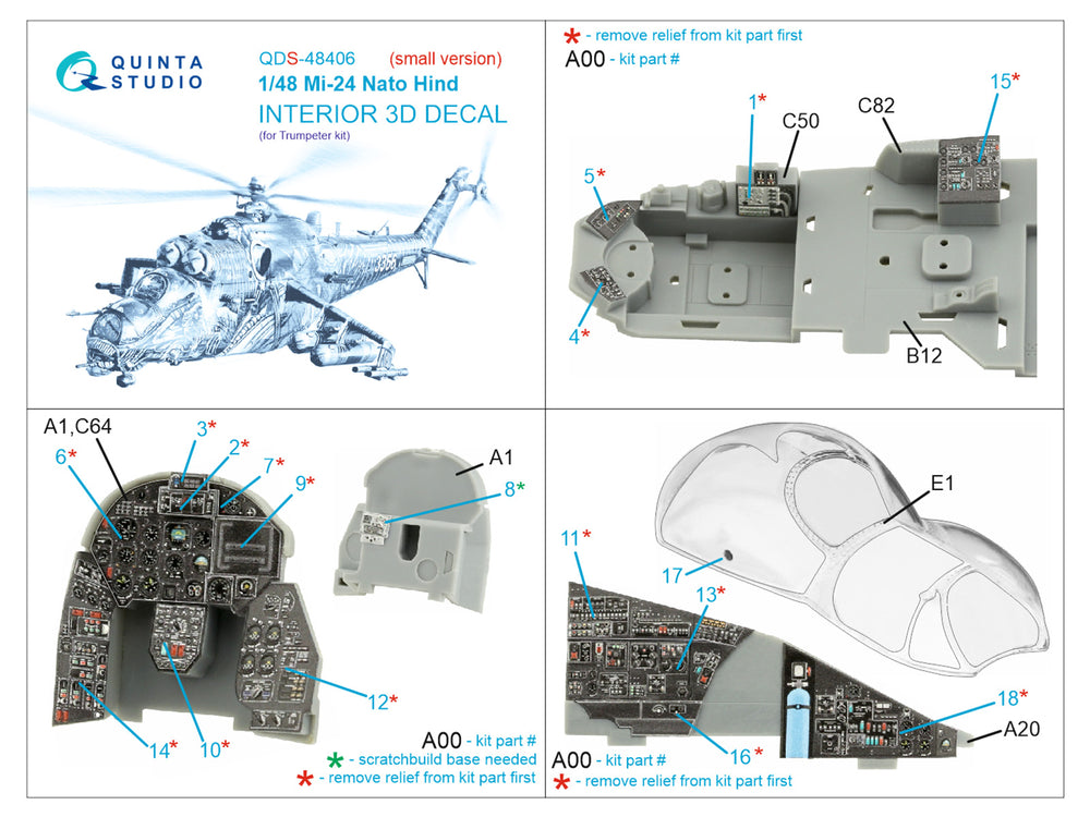 Quinta Studio QDS-48406 1:48 Mi-24D Hind-D 3D Interior Decal