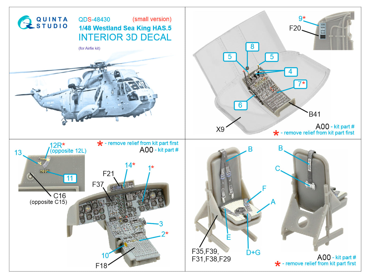 Quinta Studio QDS-48430 1:48 Sea King HAS.5 3D Interior Decal