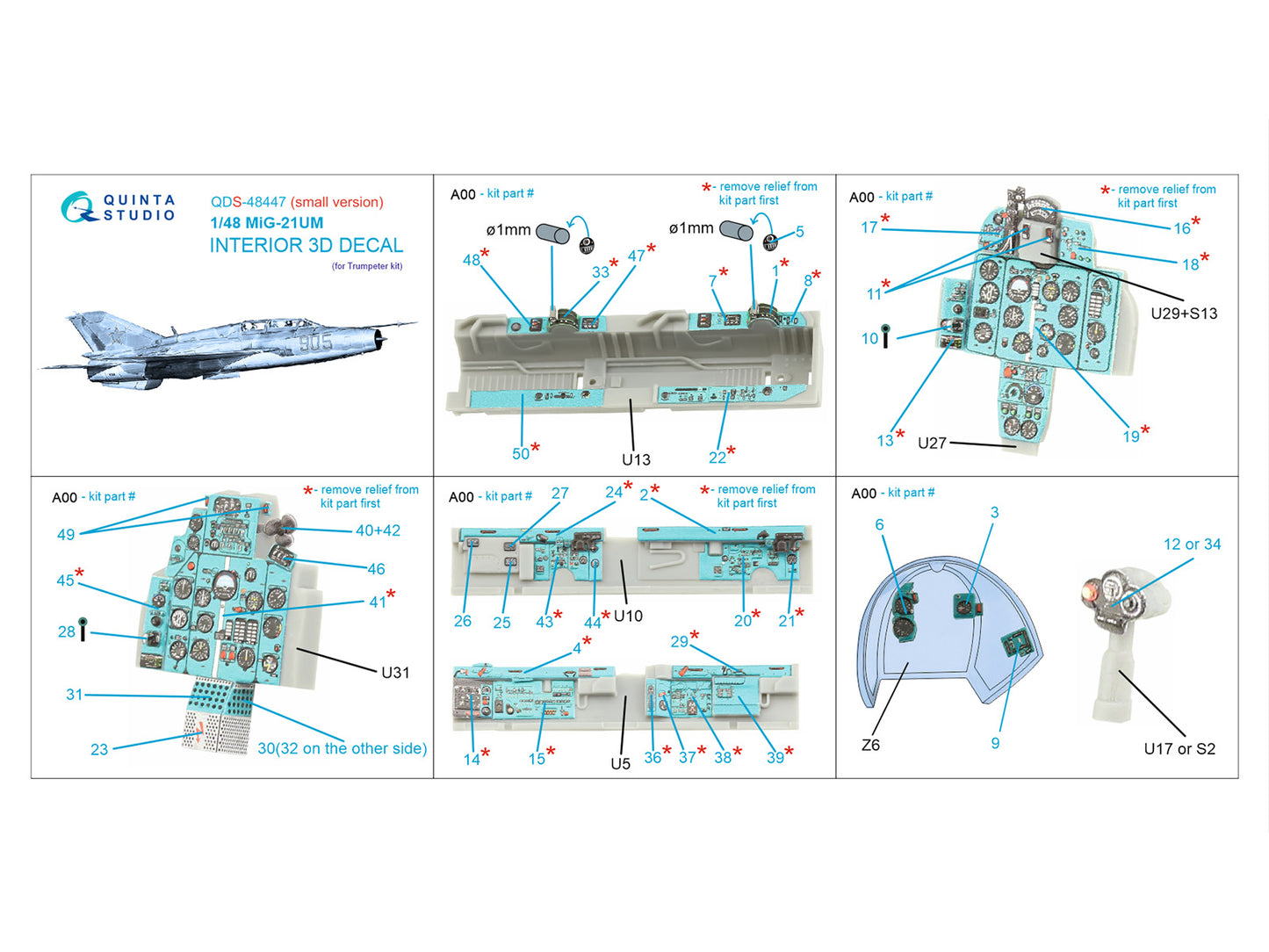 Quinta Studio QDS-48447 1:48 MiG-21UM 3D Interior Decal