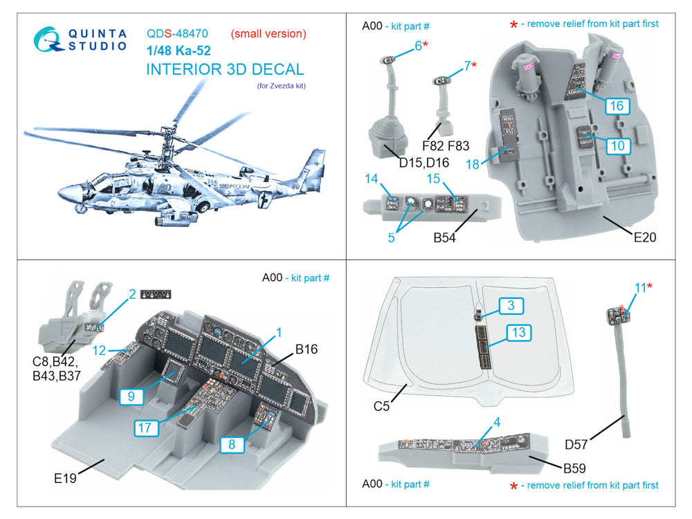 Quinta Studio QDS-48470 1:48 Kamov Ka-52 3D-Printed Interior Decals