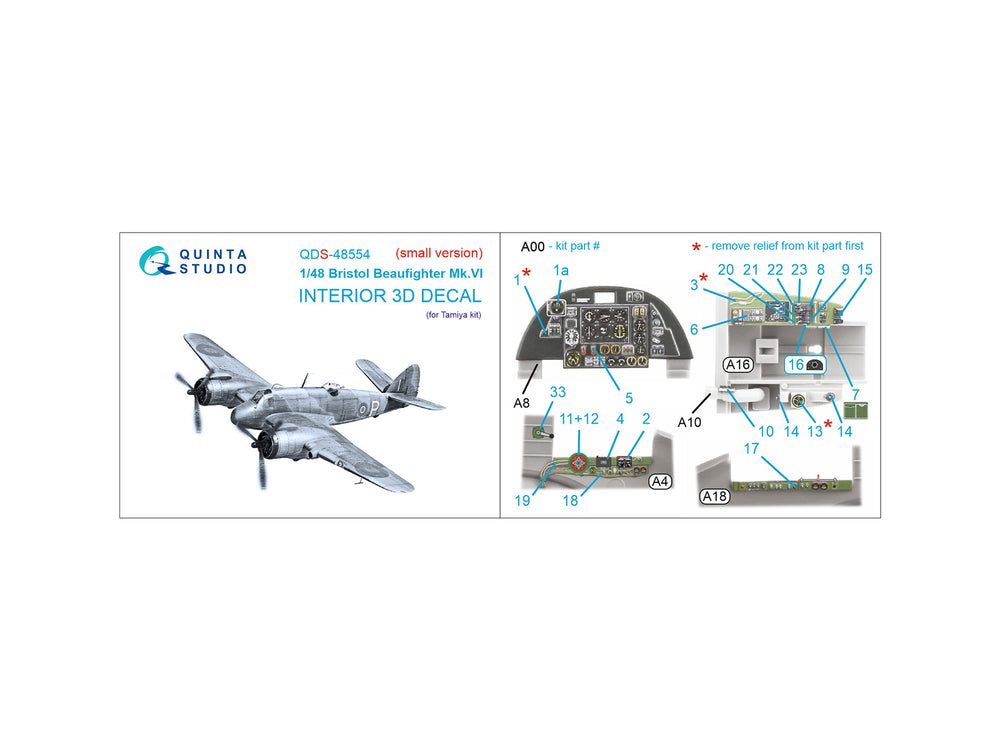 Quinta Studio QDS-48554 1:48 Beaufighter Mk.VI 3D Interior Decal