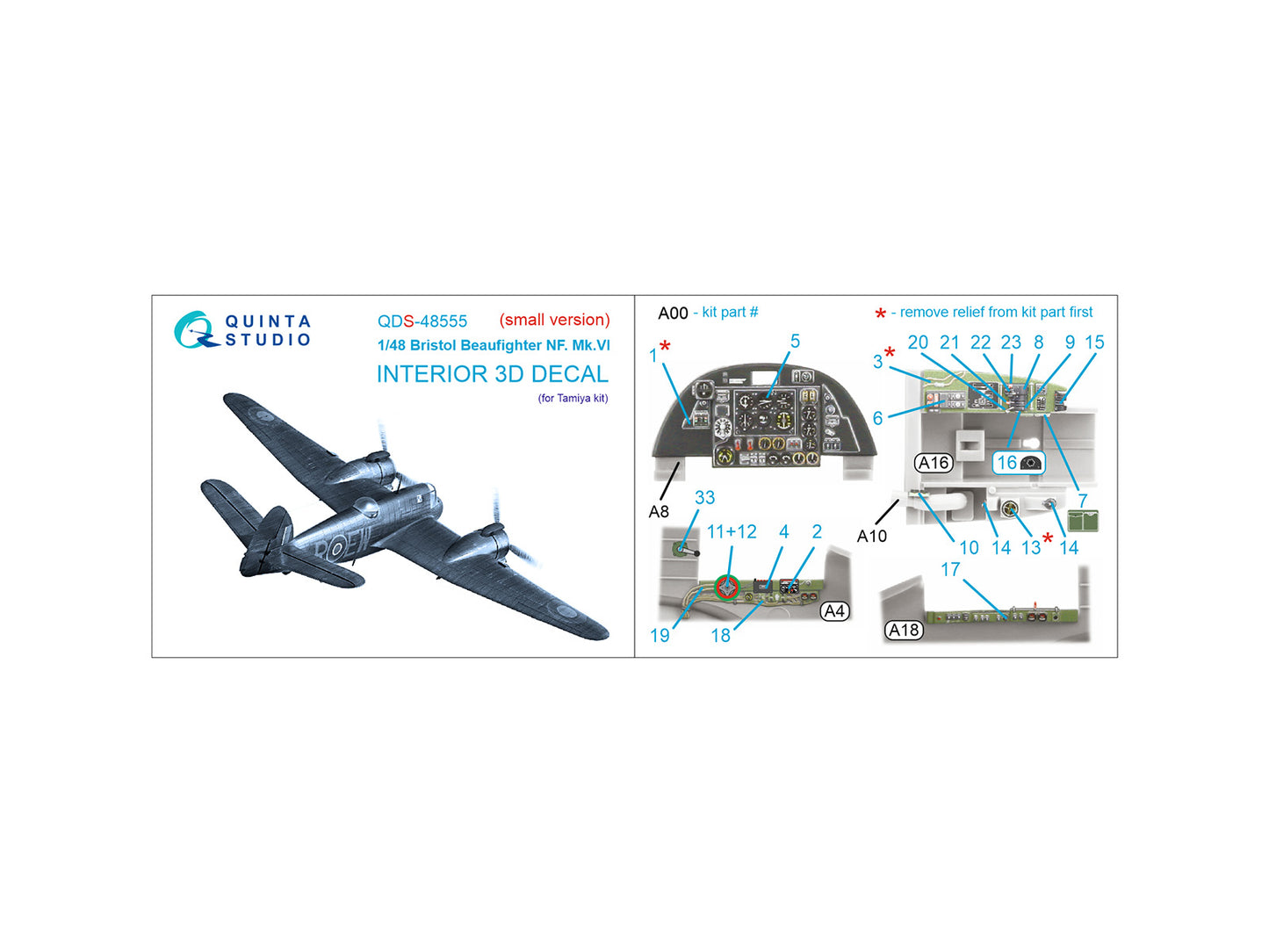 Quinta Studio QDS-48555 1:48 Beaufighter NF Mk.VI 3D Interior Decal