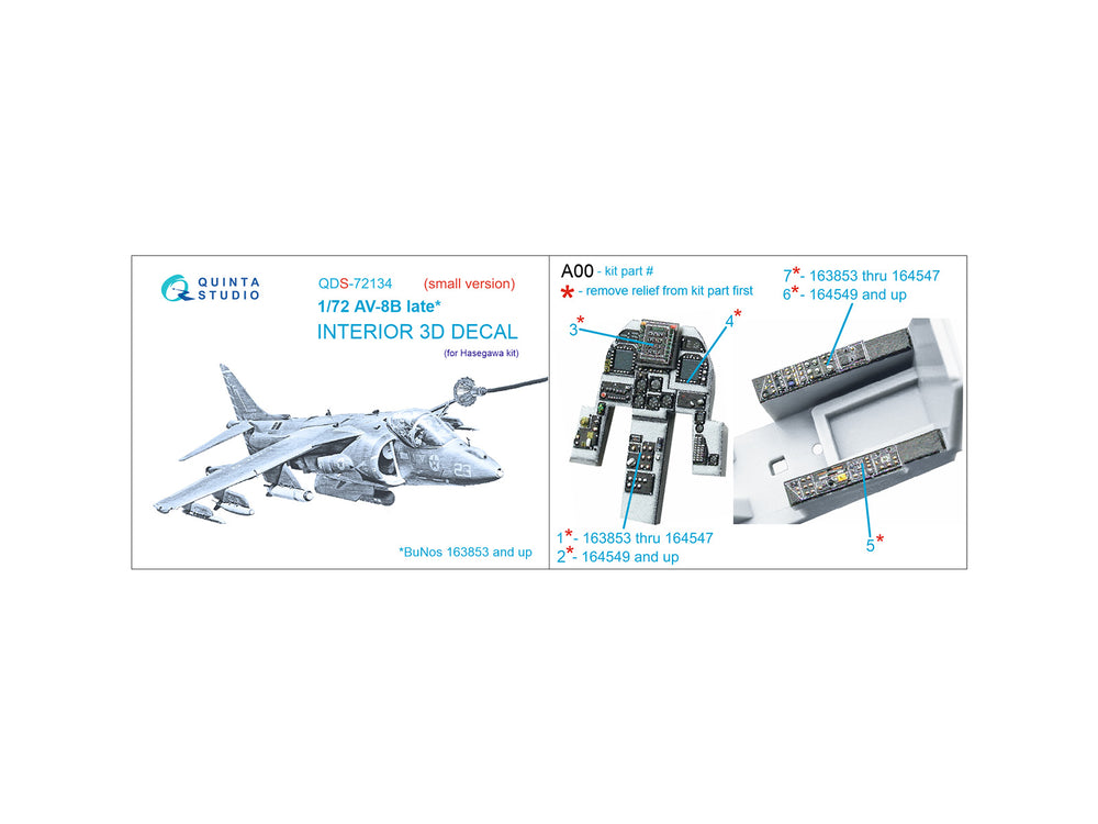 Quinta Studio QDS-72134 1:72 AV-8B Late Harrier 3D Interior Decal