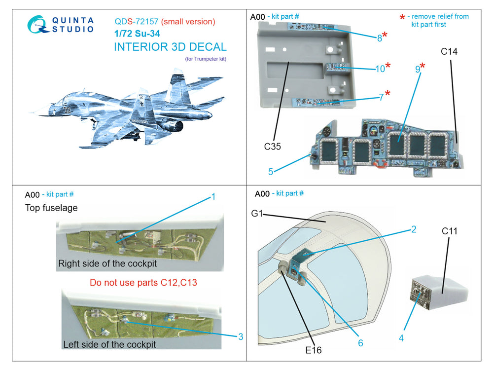 Quinta Studio QDS-72157 1:72 Sukhoi Su-34 3D-Printed Interior Decals