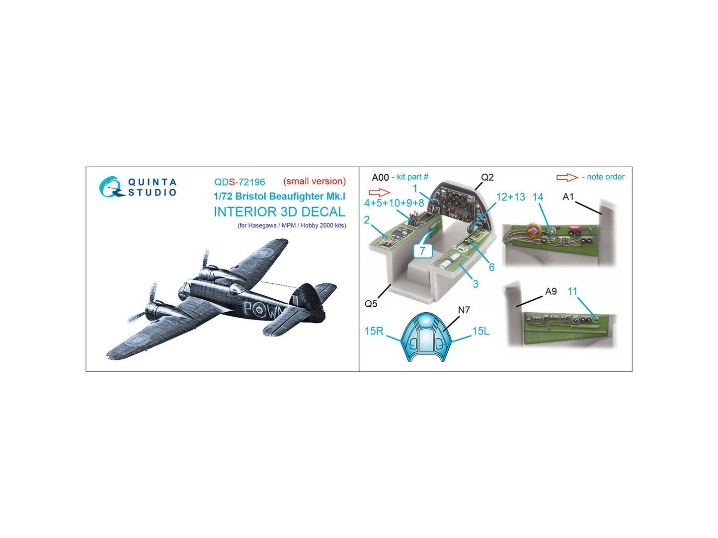 Quinta Studio QDS-72196 1:72 Beaufighter Mk.I 3D Interior Decal