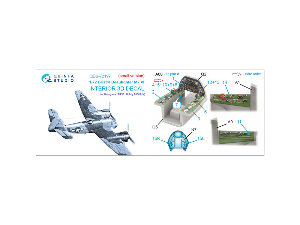 Quinta Studio QDS-72197 1:72 Beaufighter Mk.VI 3D Interior Decal