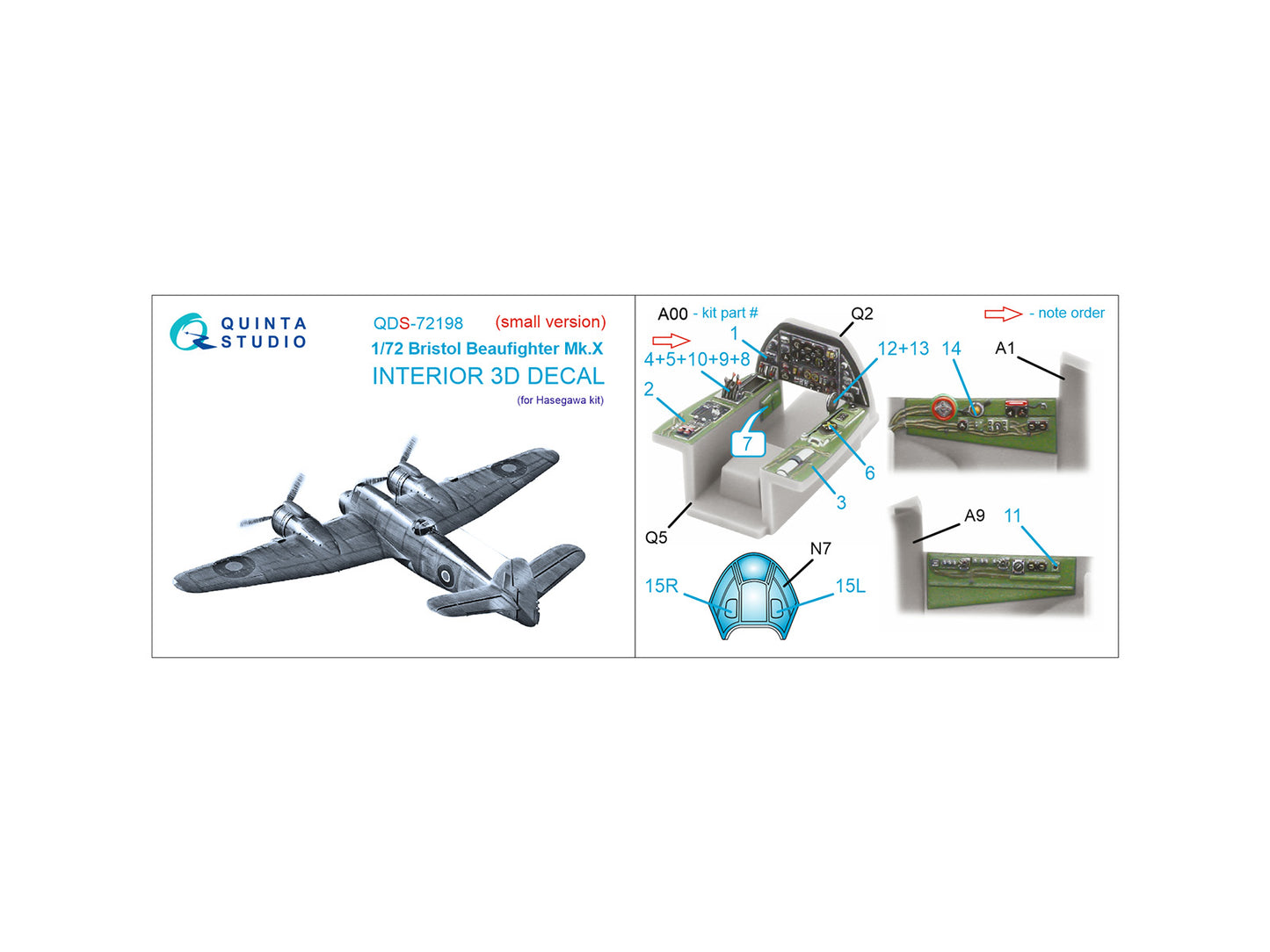 Quinta Studio QDS-72198 1:72 Beaufighter Mk.X 3D Interior Decal