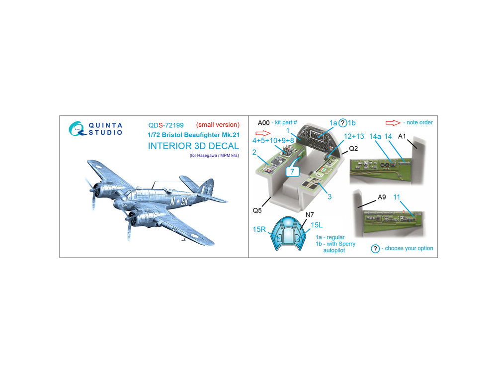 Quinta Studio QDS-72199 1:72 Beaufighter Mk.21 3D Interior Decal