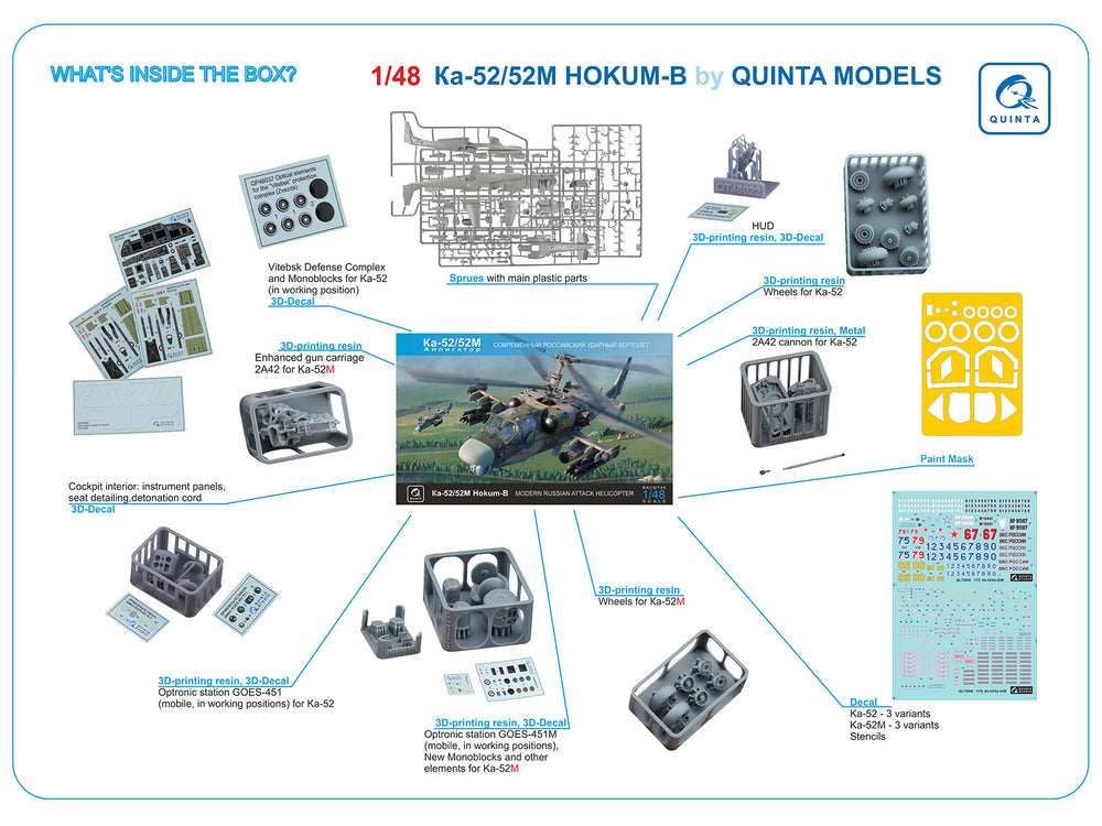 Quinta Studio QNT4002 1:48 Ka-52/52M Zvezda Model with 3D Parts