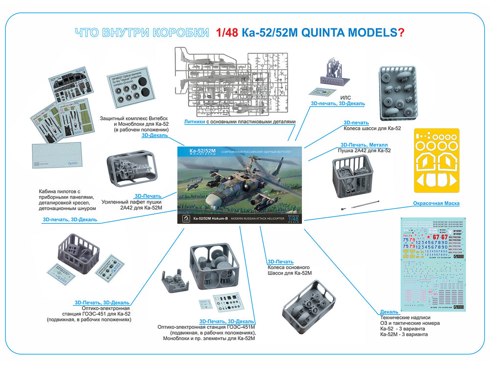 Quinta Studio QNT4002 1:48 Ka-52/52M Zvezda Model with 3D Parts