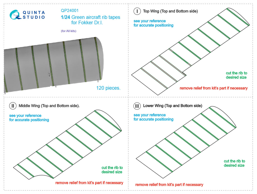 Quinta Studio QP24001 1:24 Green rib tapes Fokker Dr.I Triplane