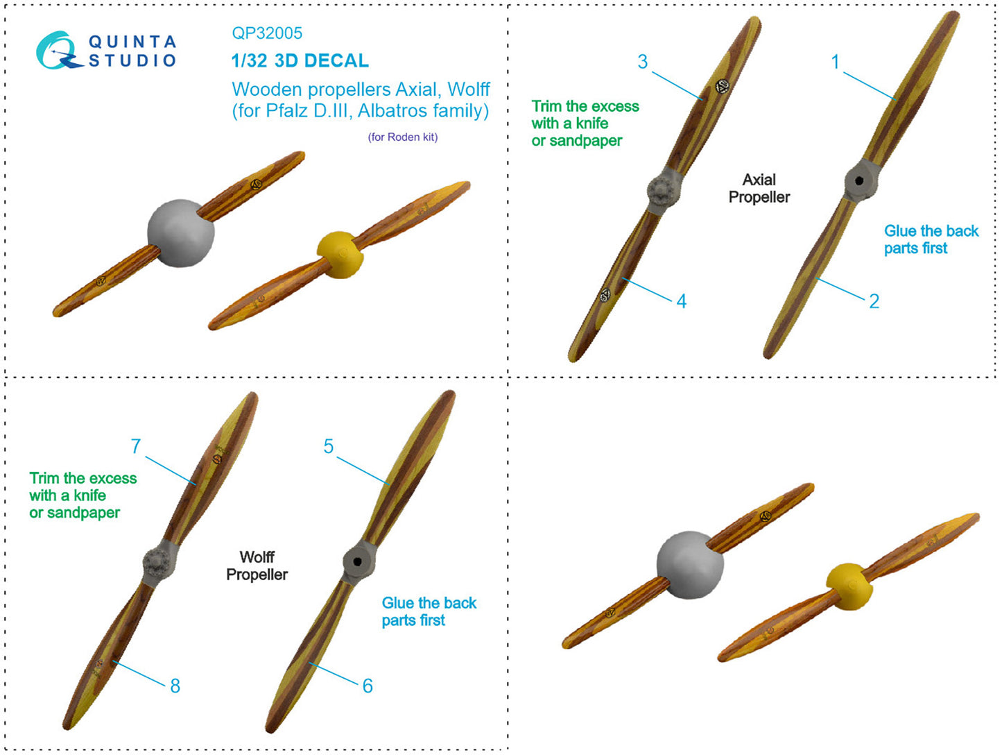 Quinta Studio QP32005 1:32 Wooden propellers Axial Wolff