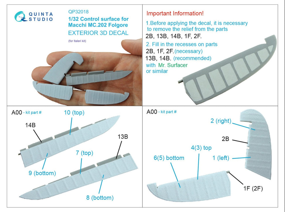 Quinta Studio QP32018 1:32 Control surface detail for Macchi C.202 Folgore