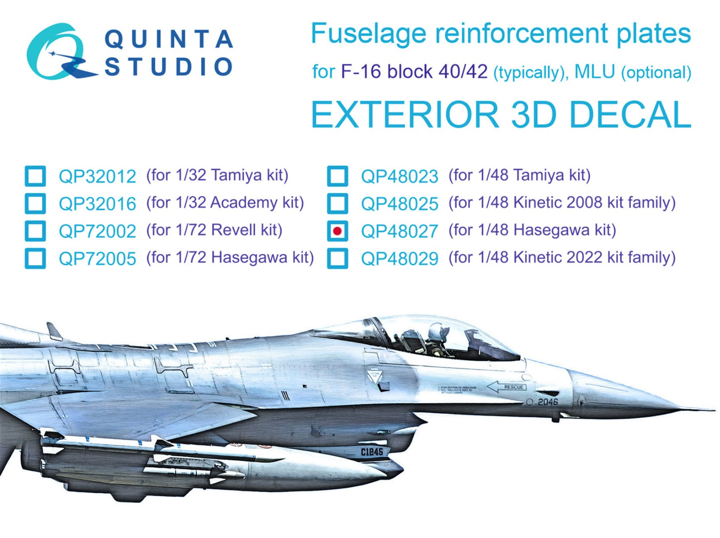 Quinta Studio QP48027 1:48 F-16C/D Block 40/42 Reinforcement Plates