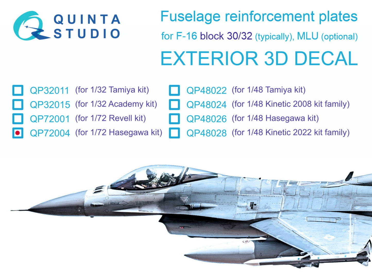 Quinta Studio QP72004 1:72 F-16C/D Block 30/32 Reinforcement Plates