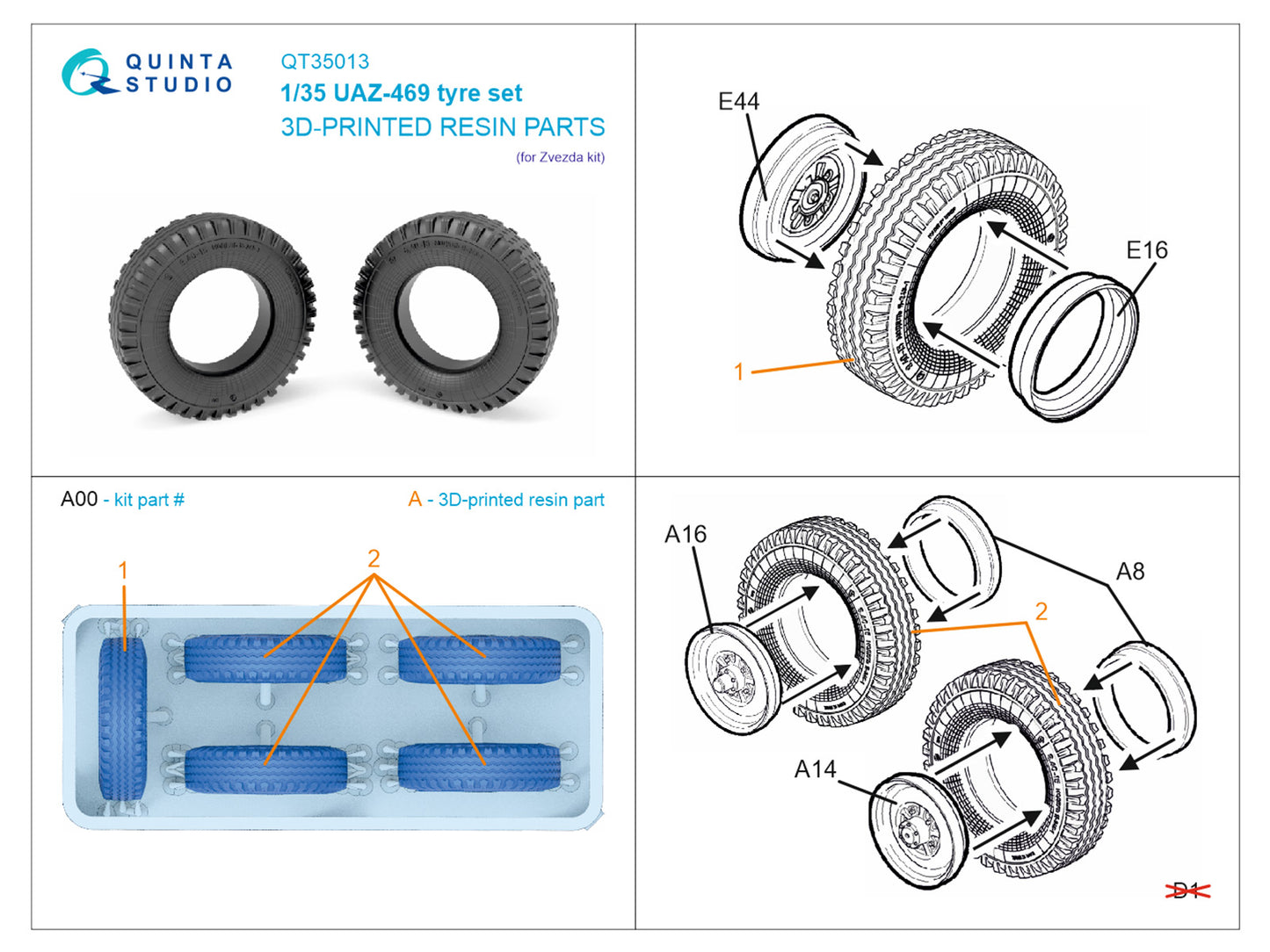 Quinta Studio QT35013 1:35 UAZ-469 Family tyre set
