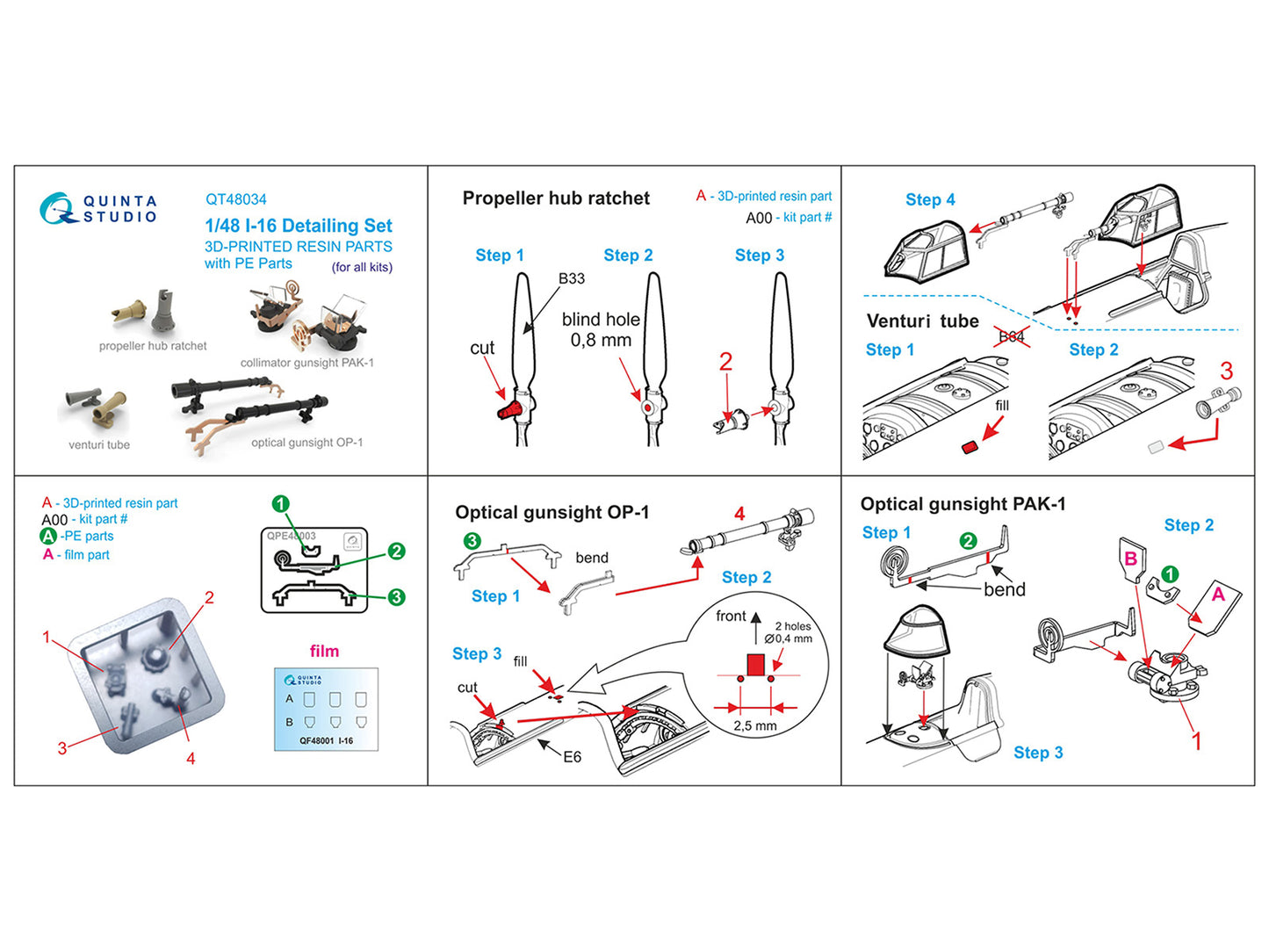 Quinta Studio QT48034 1:48 Polikarpov I-16 Detail Set Propeller/Gunsight
