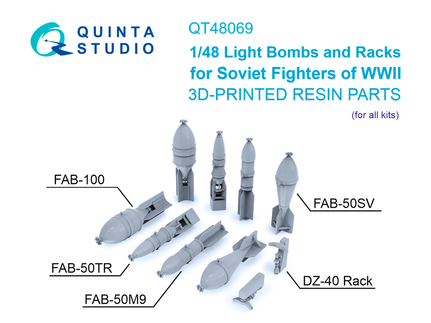 Quinta Studio QT48069 1:48 FAB-100/50 Bombs & DZ-40 Racks WWII
