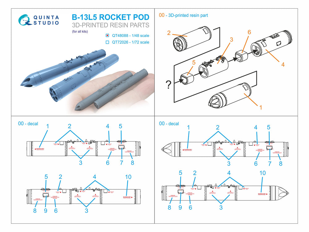Quinta Studio QT48088 1:48 B-13L5 rocket pods, 2 pcs