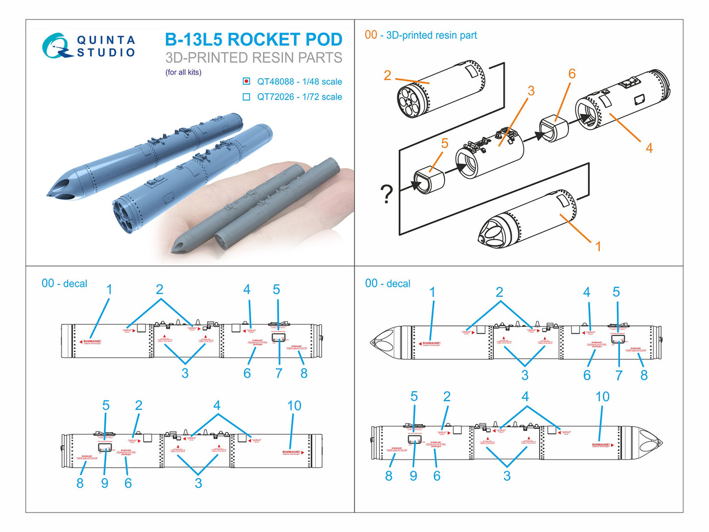Quinta Studio QT48088 1:48 B-13L5 rocket pods, 2 pcs
